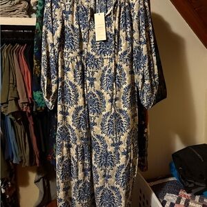 Blue and Cream Patterned Dress